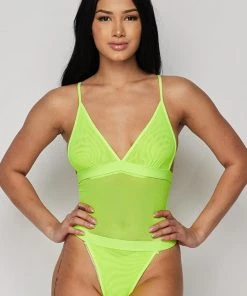 * Mesh Bodysuit In Neon Lime What's New