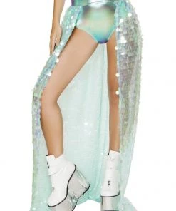 Roma Maxi Open Front Skirt In Iridescent Mint