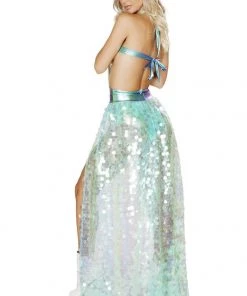 Roma Maxi Open Front Skirt In Iridescent Mint