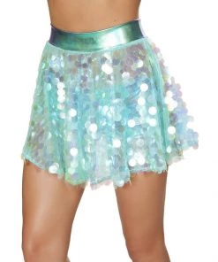 Roma What's New Flare Sequin Skirt In Iridescent Mint