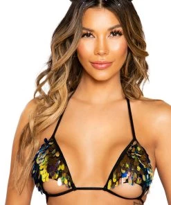 * What's New Underboob Sequin Top In Black Iridescent