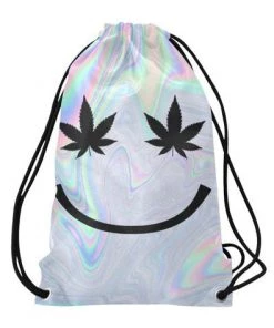 The White Unicorn Weed Happy Face Drawstring Bag What's New