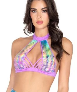 Roma Strappy Halter Top In Multi Holo What's New