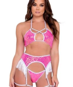 Roma What's New Pink Sequin Bikini Top