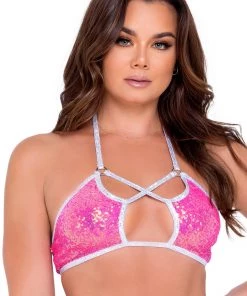 Roma What's New Pink Sequin Bikini Top