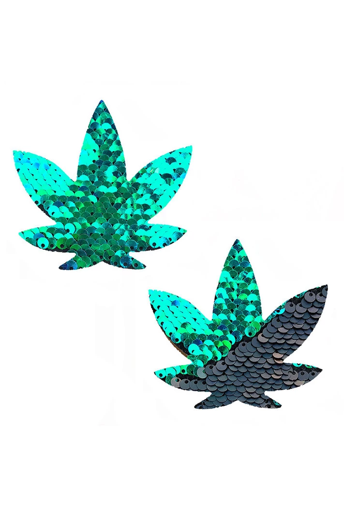 Neva Nude Ariel Green To Black Flip Sequin Gold Dope AF Weed Leaf Pasties What's New 1 Neva Nude Ariel Green To Black Flip Sequin Gold Dope AF Weed Leaf Pasties What's New
