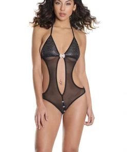* What's New Crotchless Teddy In Silver Black