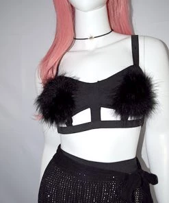 * Pom Pom Bra Top In Black