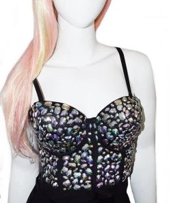 * What's New Rhinestone Bustier In Black/Rainbow