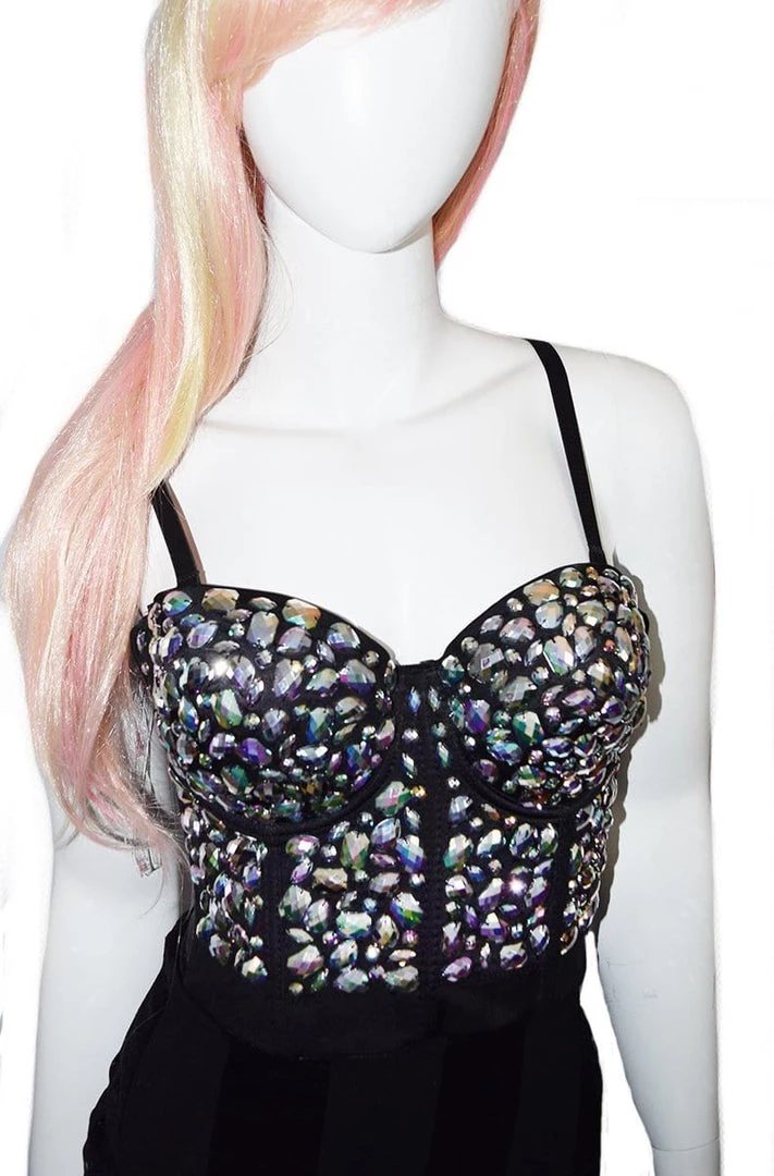 * What's New Rhinestone Bustier In Black/Rainbow 1 * What's New Rhinestone Bustier In Black/Rainbow