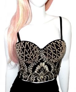 * Pearl And Embroidery Bustier In Black What's New