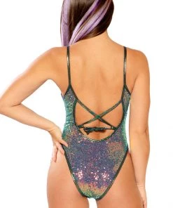 J Valentine What's New Sequin Bodysuit In Water Opal