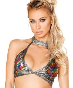 J Valentine Flip Sequin Halter Tank In Rainbow