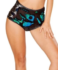 J Valentine Flip Sequin High Waisted Mermaid Shorts In Black/Blue