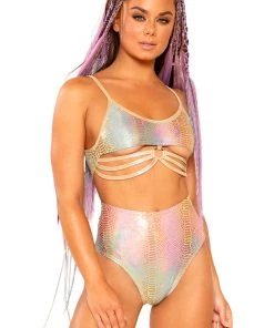 J Valentine High Waisted Shorts In Gold Kandi Snake What's New