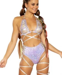 J Valentine What's New Lace Up Bra Top In Lavender