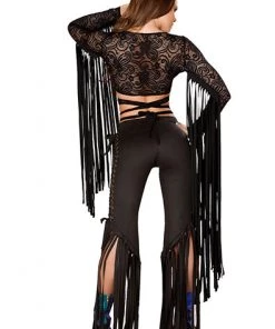 J Valentine Lace Fringe Top In Black What's New