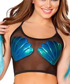 J Valentine Mermaid Mesh Tank In Blue