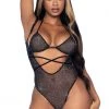 Leg Avenue What's New Black Rhinestone Bodysuit And Bikini Top