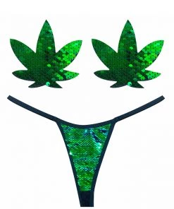 Neva Nude Ariel Green Flip Sequin Weed Pastie And G-String Set
