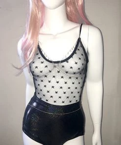 * Star Mesh Bodysuit In Black