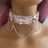 Mystic Treasure Grey And Pink Ribbon BDSM Collar