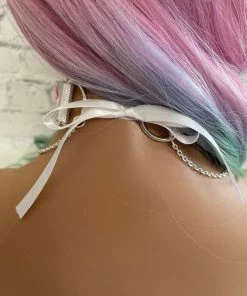 Mystic Treasure Grey And Pink Ribbon BDSM Collar 10 Mystic Treasure Grey And Pink Ribbon BDSM Collar