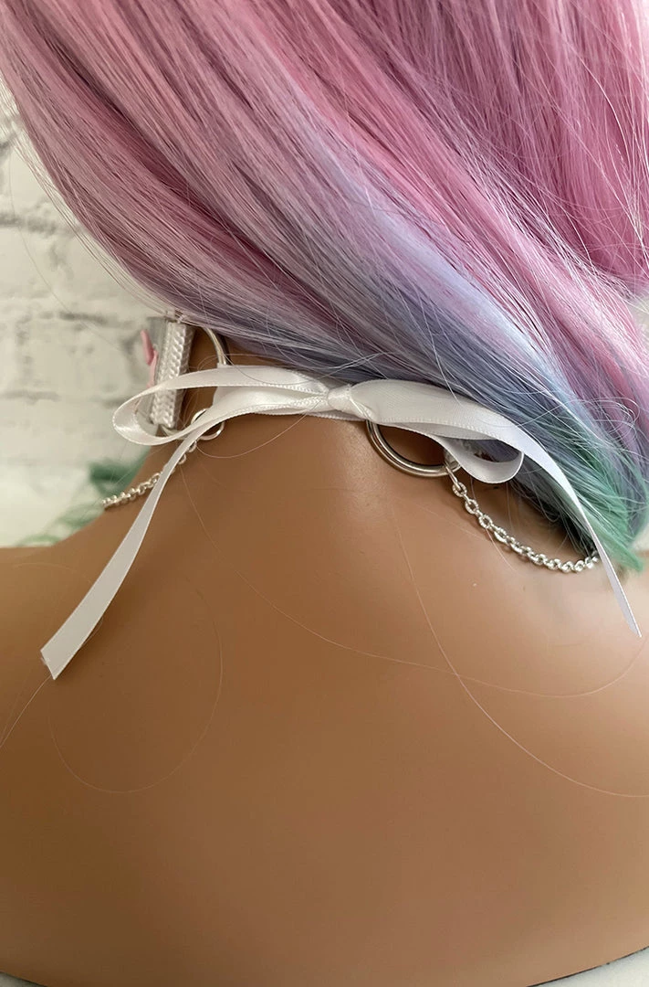 Mystic Treasure Grey And Pink Ribbon BDSM Collar 5 Mystic Treasure Grey And Pink Ribbon BDSM Collar