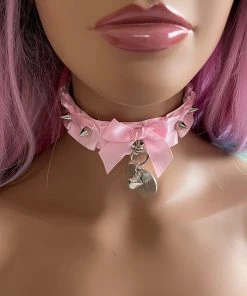 Mystic Treasure What's New Pink Bows And Spikes BDSM Collar