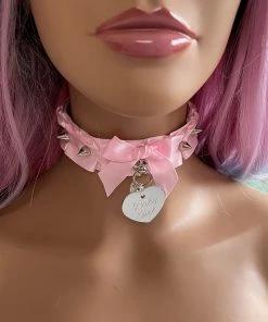 Mystic Treasure What's New Pink Bows And Spikes BDSM Collar