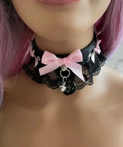Mystic Treasure What's New Pink And Black Lace BDSM Collar