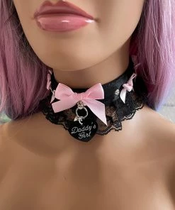 Mystic Treasure What's New Pink And Black Lace BDSM Collar
