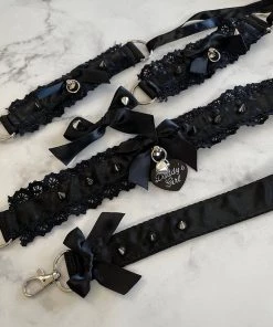 Mystic Treasure 5 Piece Black Crochet BDSM Collar And Leash Set