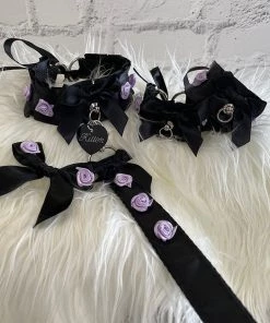 Mystic Treasure 5 Piece Black Ribbon BDSM Collar And Leash Set What's New