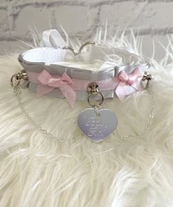 Mystic Treasure Grey And Pink Ribbon BDSM Collar