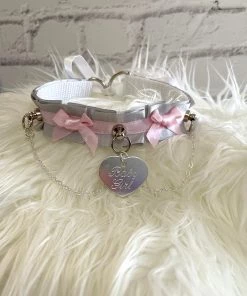 Mystic Treasure Grey And Pink Ribbon BDSM Collar 9 Mystic Treasure Grey And Pink Ribbon BDSM Collar