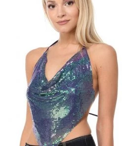 * What's New Metal Halter Top In Rainbow Blue