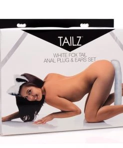 XR Brands What's New White Fox Tail Butt Plug And Ears Set
