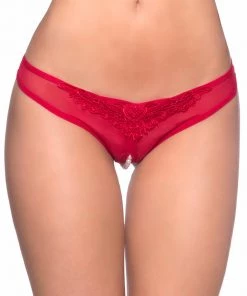* Crotchless Thong With Pearls In Red