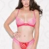 * Dot Mesh And Lace Bra Set In Pink And Red
