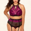 * Halter Bra Set In Raspberry- Plus Size