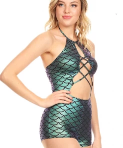 * Mermaid Lace Up Romper In Aqua What's New