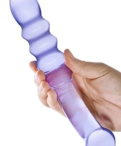 Purple Rain Ribbed Glass Dildo