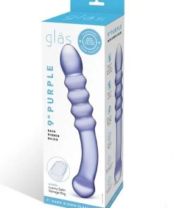 Purple Rain Ribbed Glass Dildo