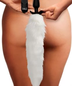 XR Brands Vibrating White Fox Tail Butt Plug