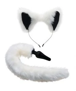 XR Brands What's New White Fox Tail Butt Plug And Ears Set