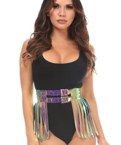 * Rainbow Holo Fringe Mini Skirt