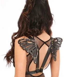 * Black/Gold Vegan Leather Small Butterfly Wing Body Harness