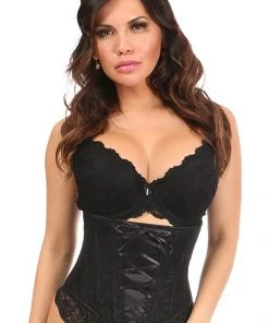 * Black Lace-Up Underbust Corset W/Black Lace